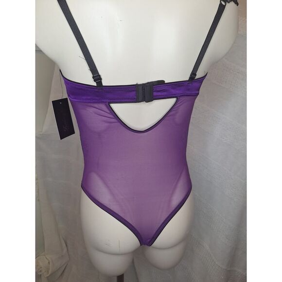 Fredericks of Hollywood Women's Small Ilana Body Suit Purple Black Sheer Lace - Picture 3 of 10